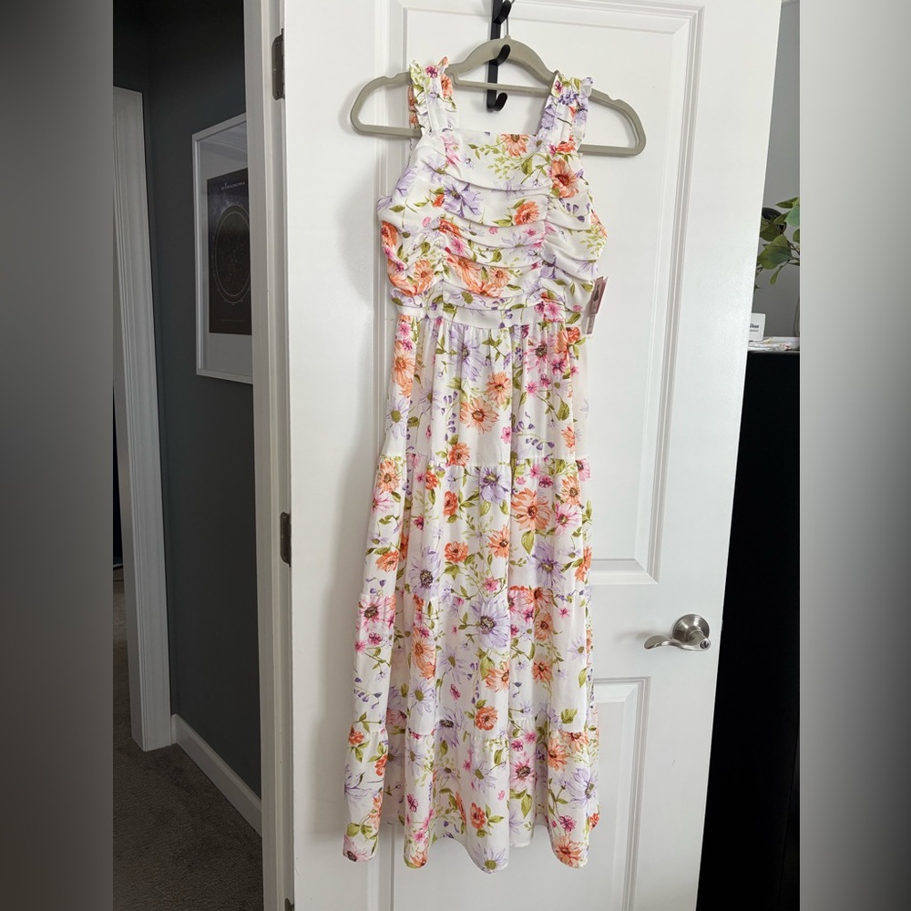 Girls Rare Editions Floral Kids Dress - White, Pink, Orange